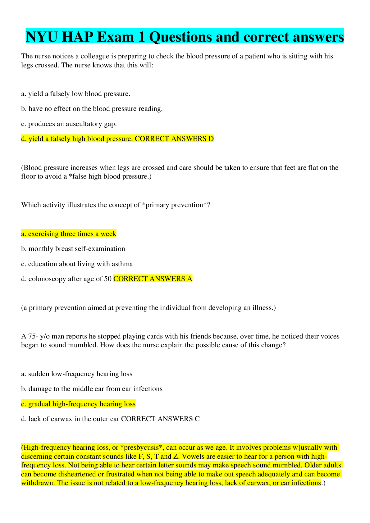 Preview image for NYU HAP Exam 1 Questions and correct answers